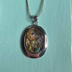 Vintage Abalone & Resin Pendant Necklace on Silver-Tone Snake Chain